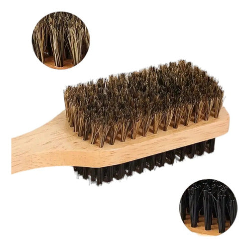 Cepillo Doble De Cerda Fibra Natural Para Barbero Marrón