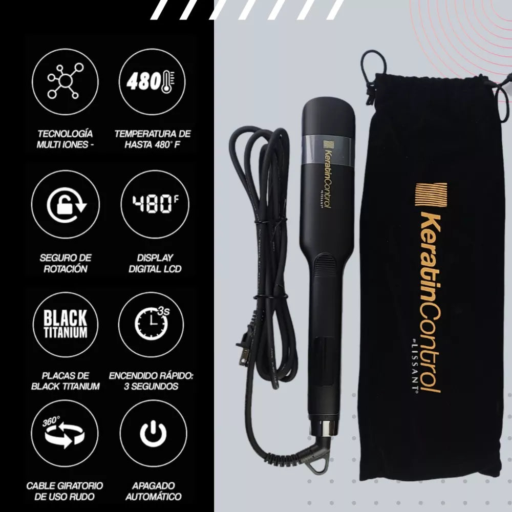 Plancha Lissant Titanium Keratin Control, Multi-iones, 480ºF, Placas de Black Titanium, Display LCD