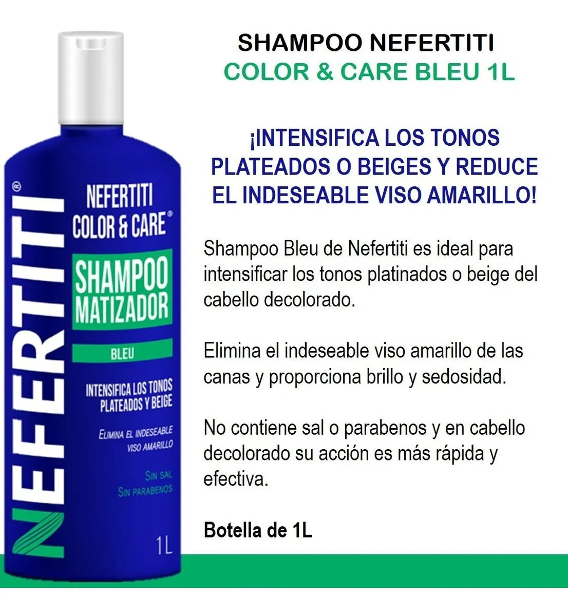 Shampoo Matizador Bleu Nefertiti 1 Lt Platina Canas Y Luces