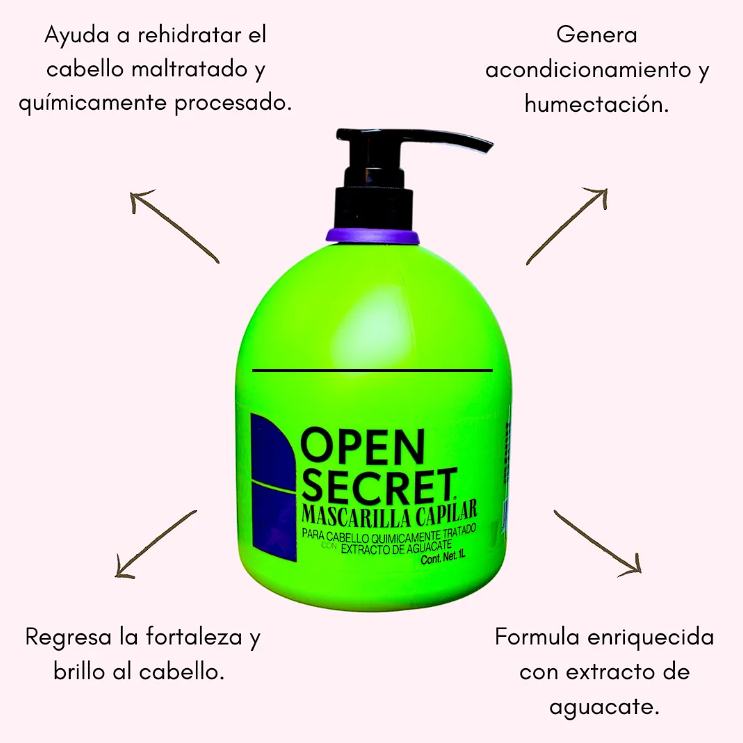 Mascarilla Capilar Open Secret Hidratante Aguacate 1L Dosificador