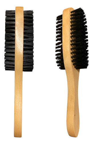 Cepillo Doble Barbero Cerdas Natural De Madera Negro