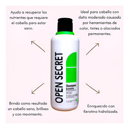 Shampo Keratina Nutrición Intensiva 300ml Open Secret