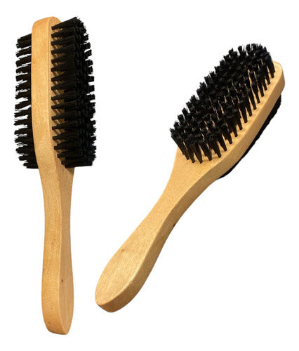 Cepillo Doble Barbero Cerdas Natural De Madera Negro