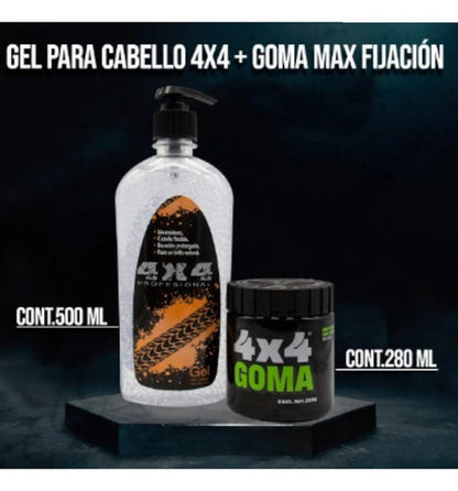 Kit Gel Para Cabello Profesional 4x4 + Goma Max Fijacion
