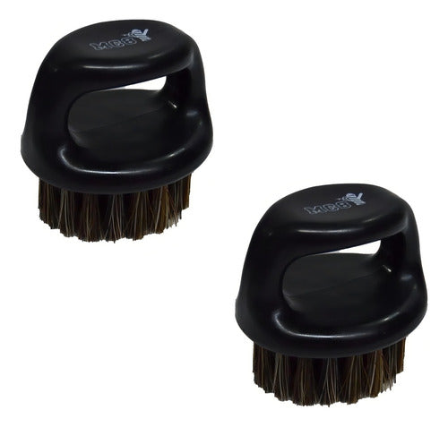2 Cepillo Barba Con Agarradera Anillo Barberia Corte Chico Color Negro