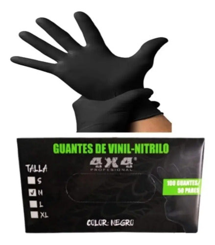 Guantes De Nitrilo Negro Mediano 4x4 Talla M