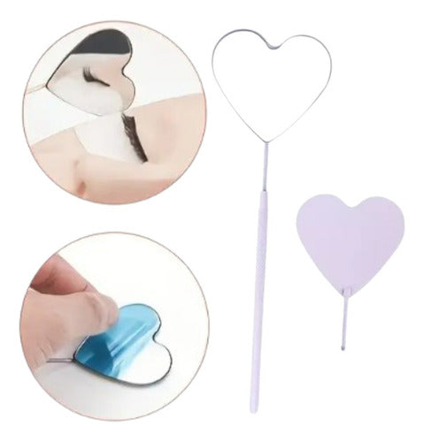 Espejo Para Extensiones De Pestañas, Con Forma Corazón 45º Color Lila Largo 55 Mm 5.5 Cm