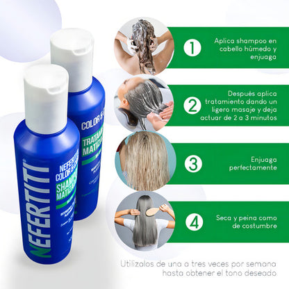 Shampoo Matizador Y Tratamiento Para Platinar Canas Y Mechas