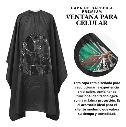 Cubridor Capa Peluquero Barbero Ventana Transparente Negro Ventana Transparente Negro