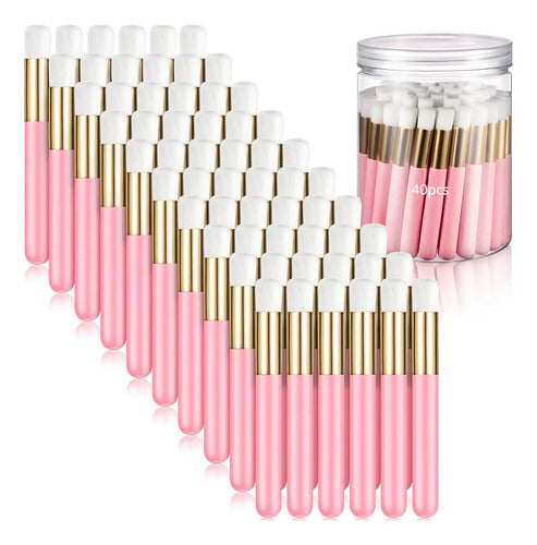 Brochas Para Limpiar Pestañas De Mink, 40 Unidades Rosa Pálido