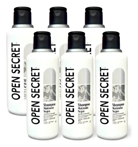 Kit 6 Open Secret Shampoo Con Tinte Matizante Negro 300 Ml