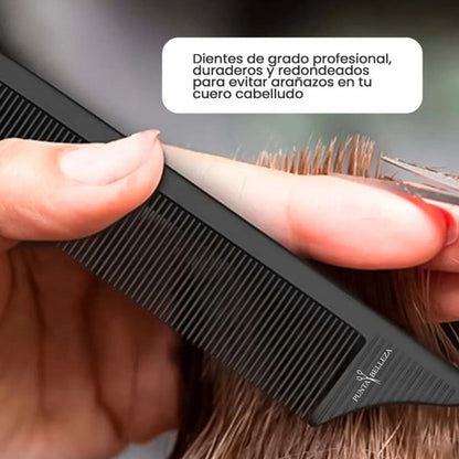 Peine Profesional De Carbon Cola Metal Resistente Al Calor Negro