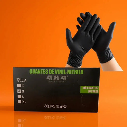 Guantes De Nitrilo Color Negro, Paquete De 100 4x4 Negro M Negro