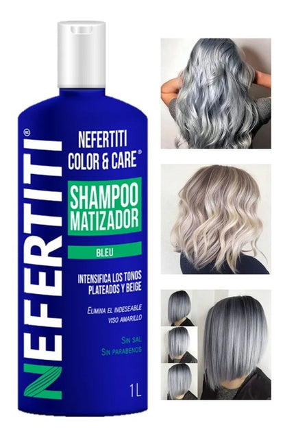 Shampoo Matizador Bleu Nefertiti 1 Lt Platina Canas Y Luces