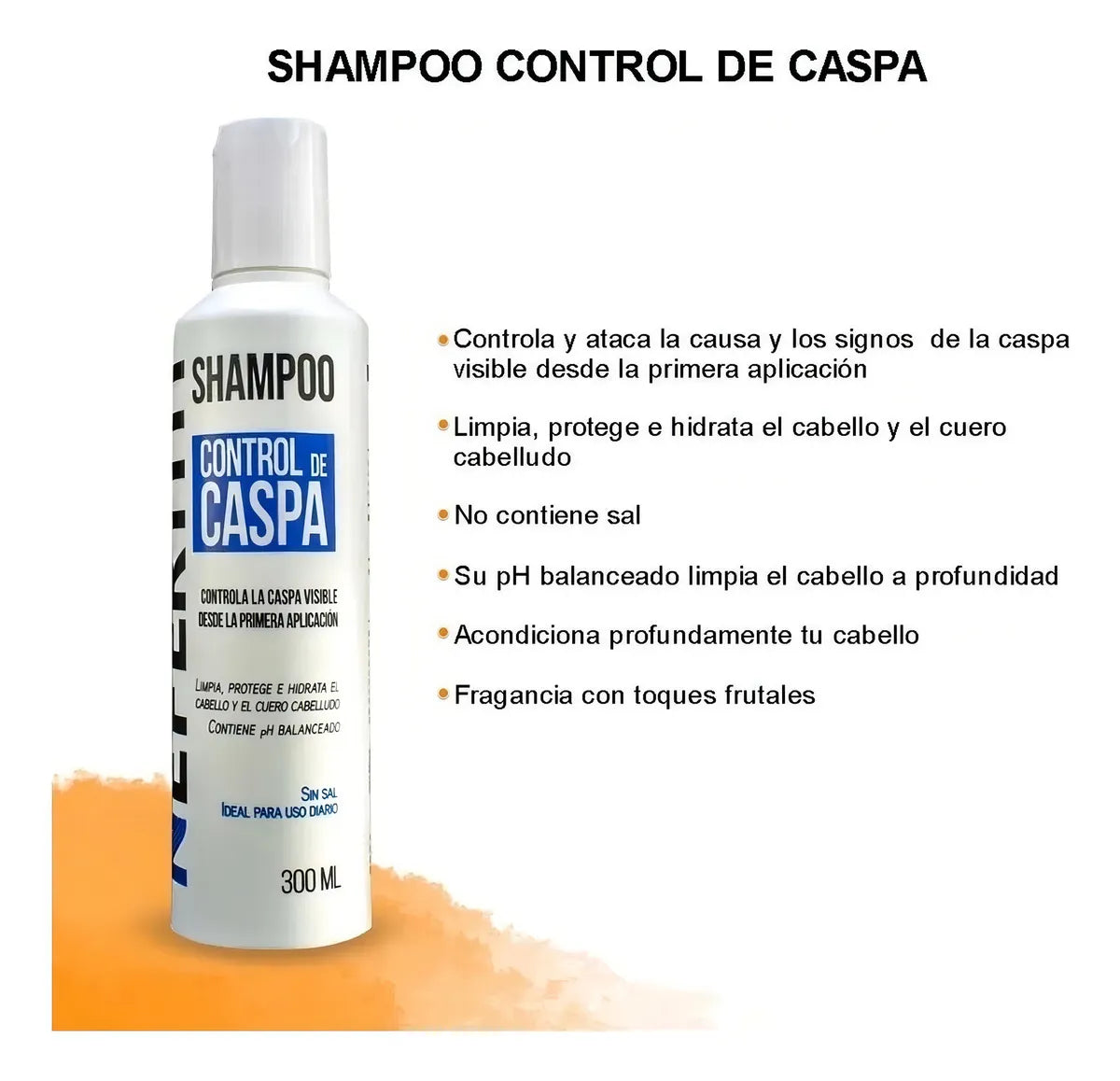 Shampoo Sin Sal Para Control De Caspa Nefertiti 300ml