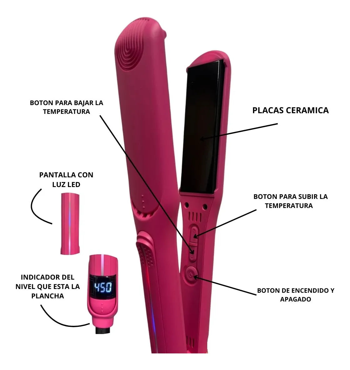 Plancha Profesional Para Cabello Cerámica Rosa 110v-240v