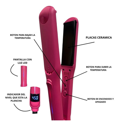 Plancha Profesional Para Cabello Cerámica Rosa 110v-240v