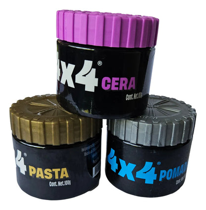 4x4 Pack De Pomada + Cera + Pasta De 100gr Para Cabello