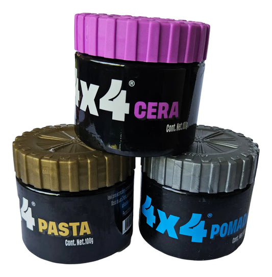 4x4 Pack De Pomada + Cera + Pasta De 100gr Para Cabello