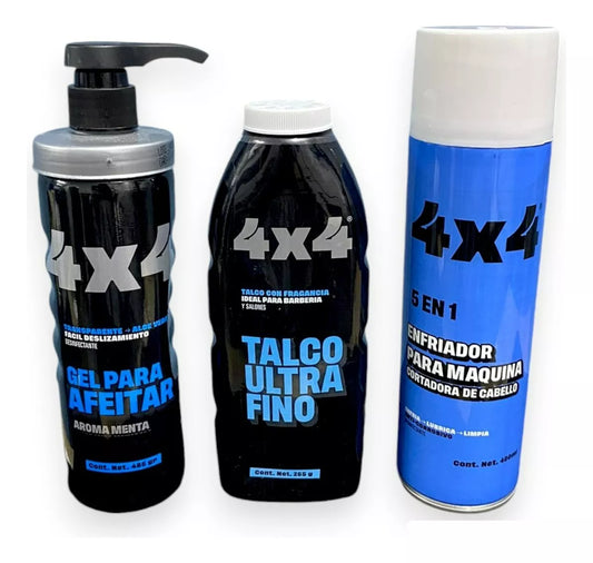 Gel Para Afeitar + Enfriador De Maquinas + Talco Ultra 4x4